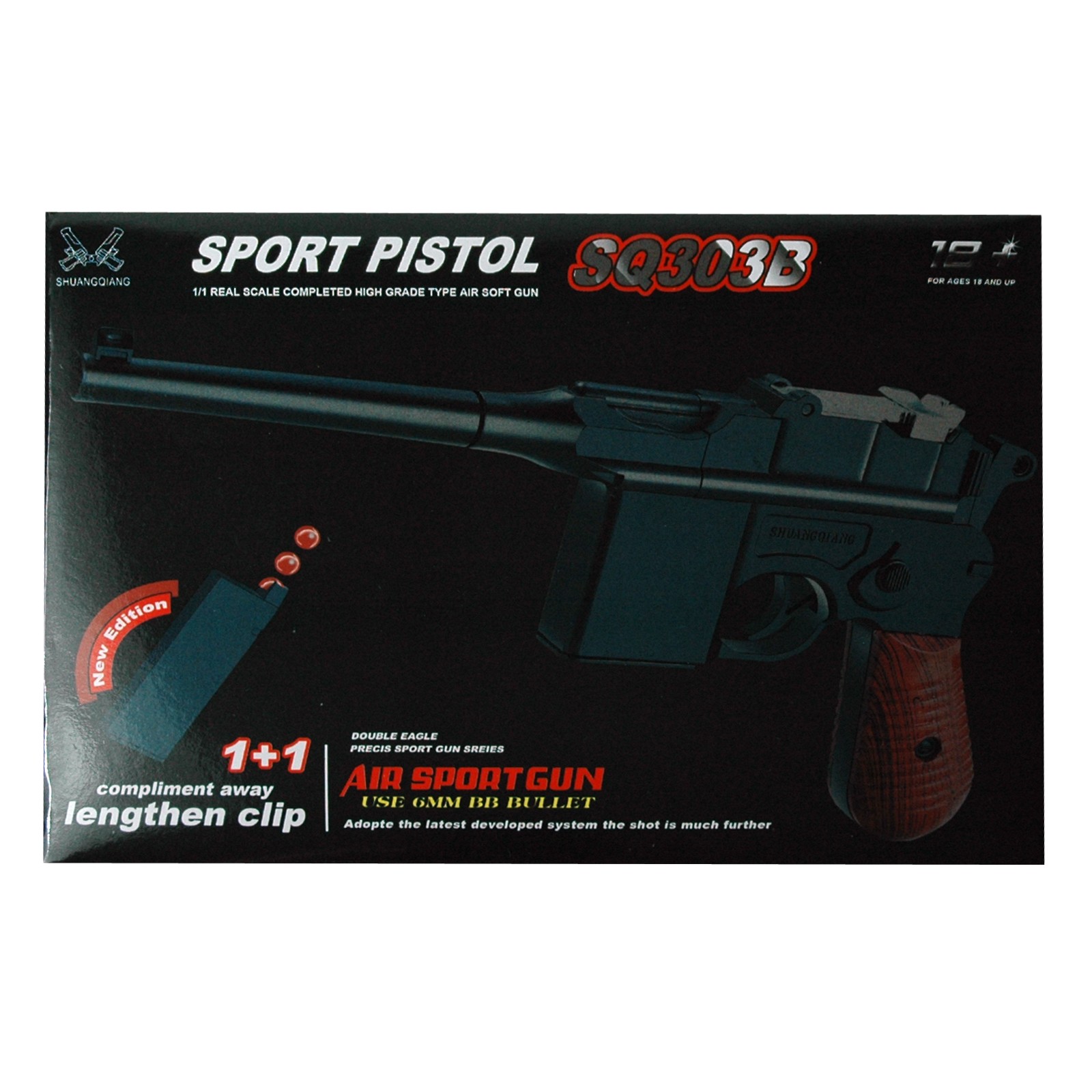 Softair Pistole schwarz Plastik Spielzeugpistole Munition Kaliber 6mm inkl 