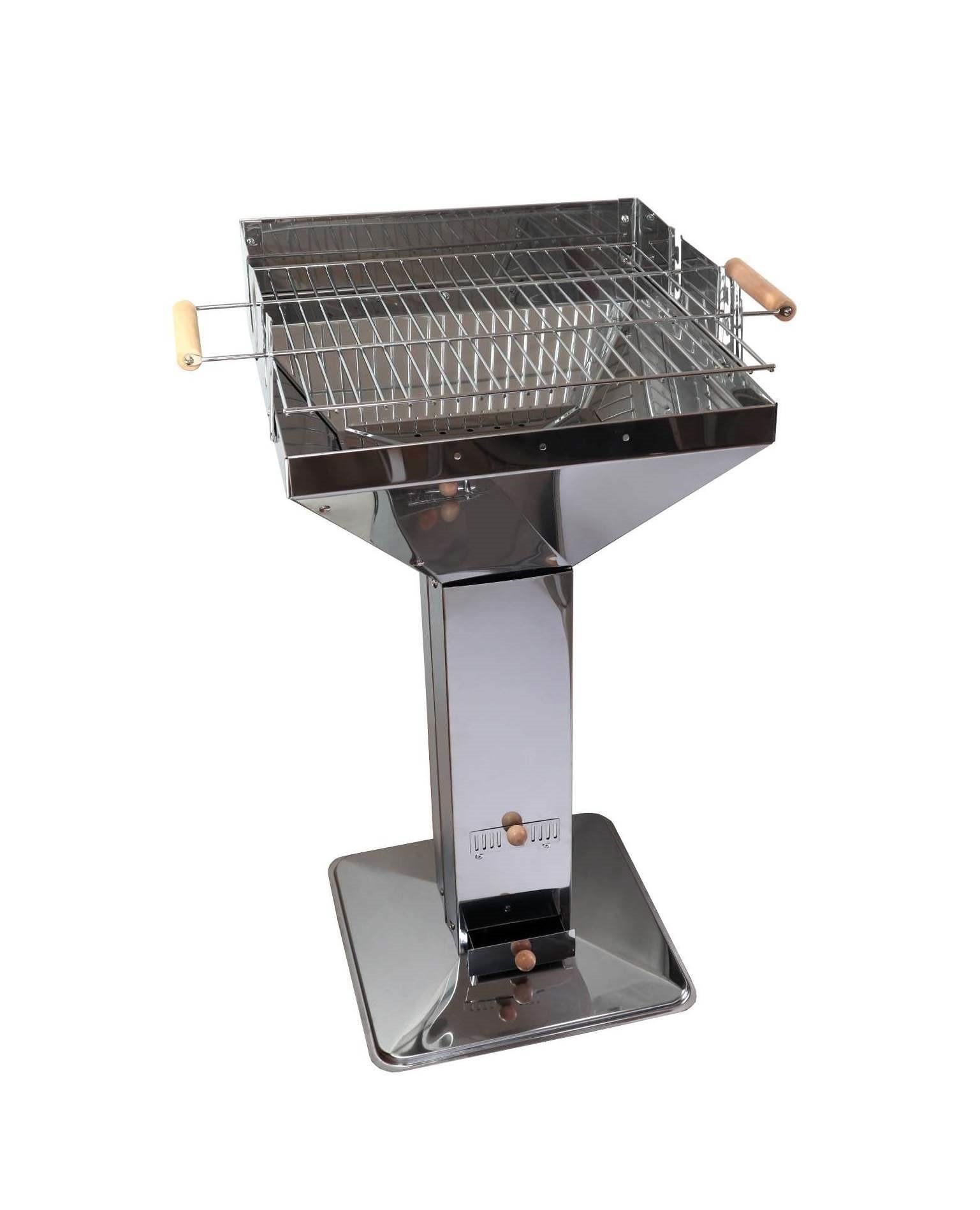 Säulengrill in Edelstahl mit großem Grillrost 48x48 cm